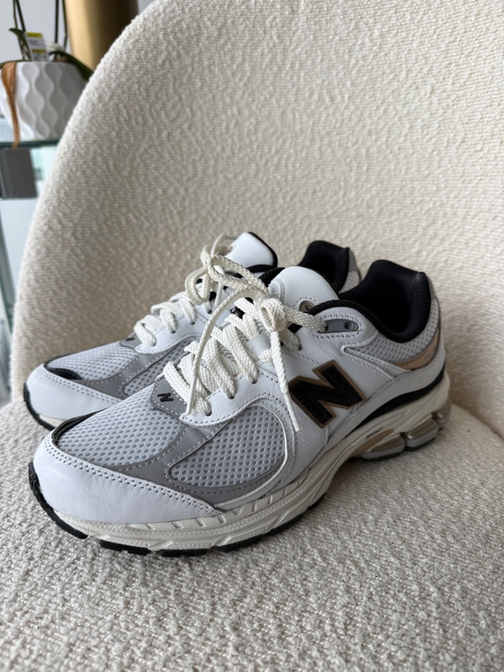New Balance White, Gray & Black Athletic Sneakers